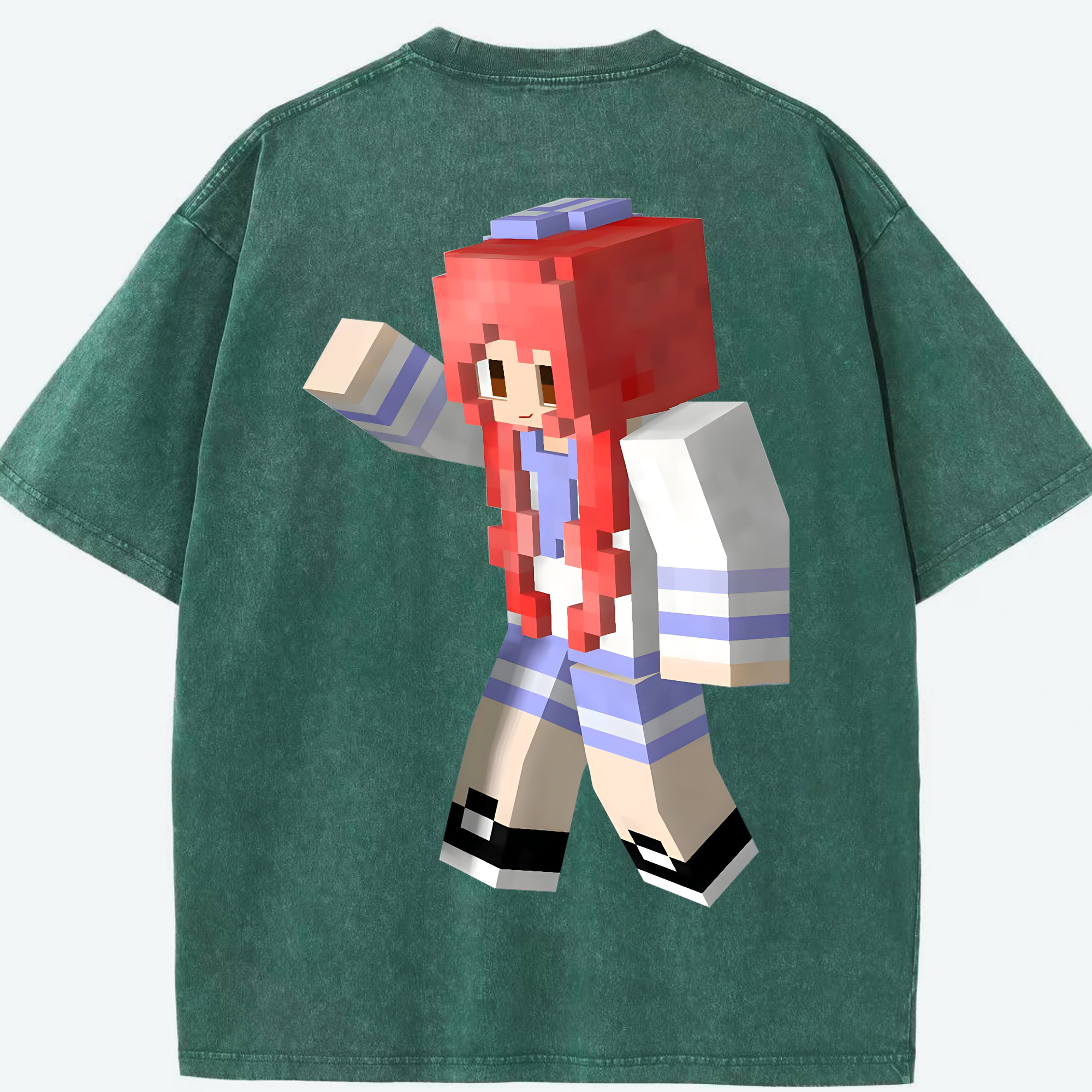 （画像用） マインクラフト ブロックの世界 Minecraft MC Block world 綿100% ヴィンテージ風 半袖Tシャツ（背面プリント）